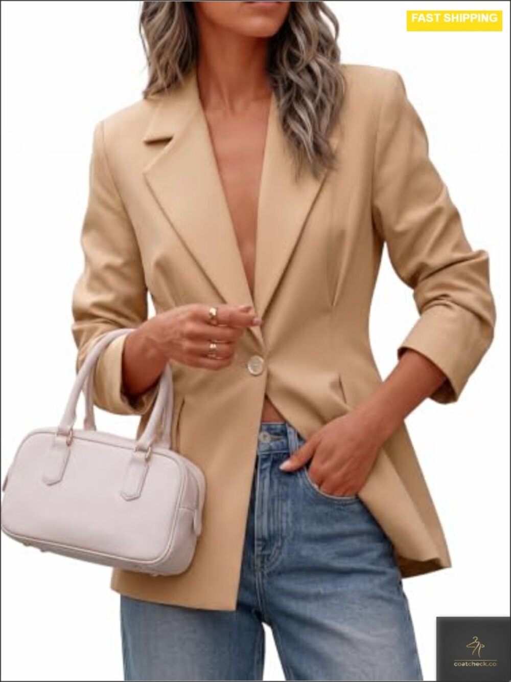 Women's Business Casual Open Front Pleated Suit Blazer Jacket
